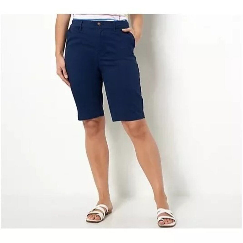 Denim & Co. EasyWear Twill Bermuda Shorts Size 2 Navy Blue A476743 Inseam 11 NEW